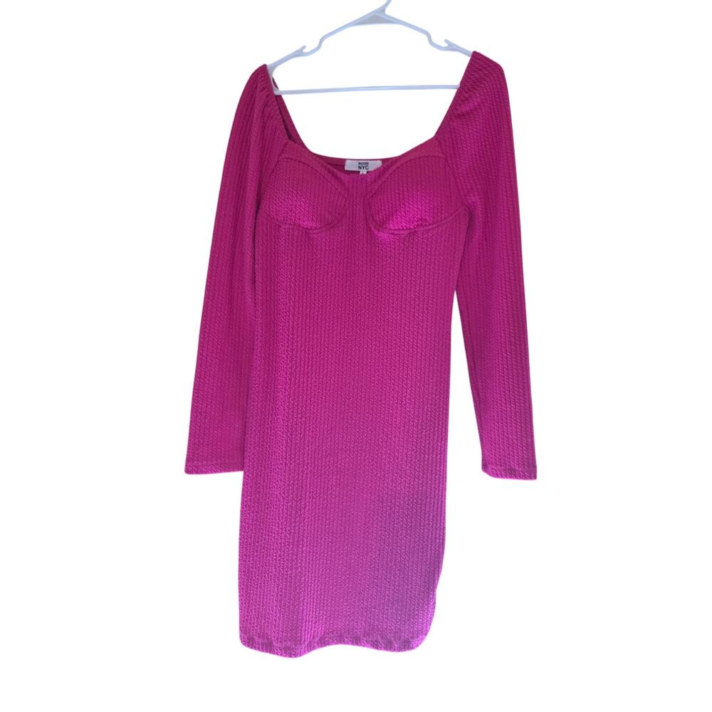 Madden NYC Barbie Core Hot Pink Midi Dress L Womens Long Sleeve Pullover‎